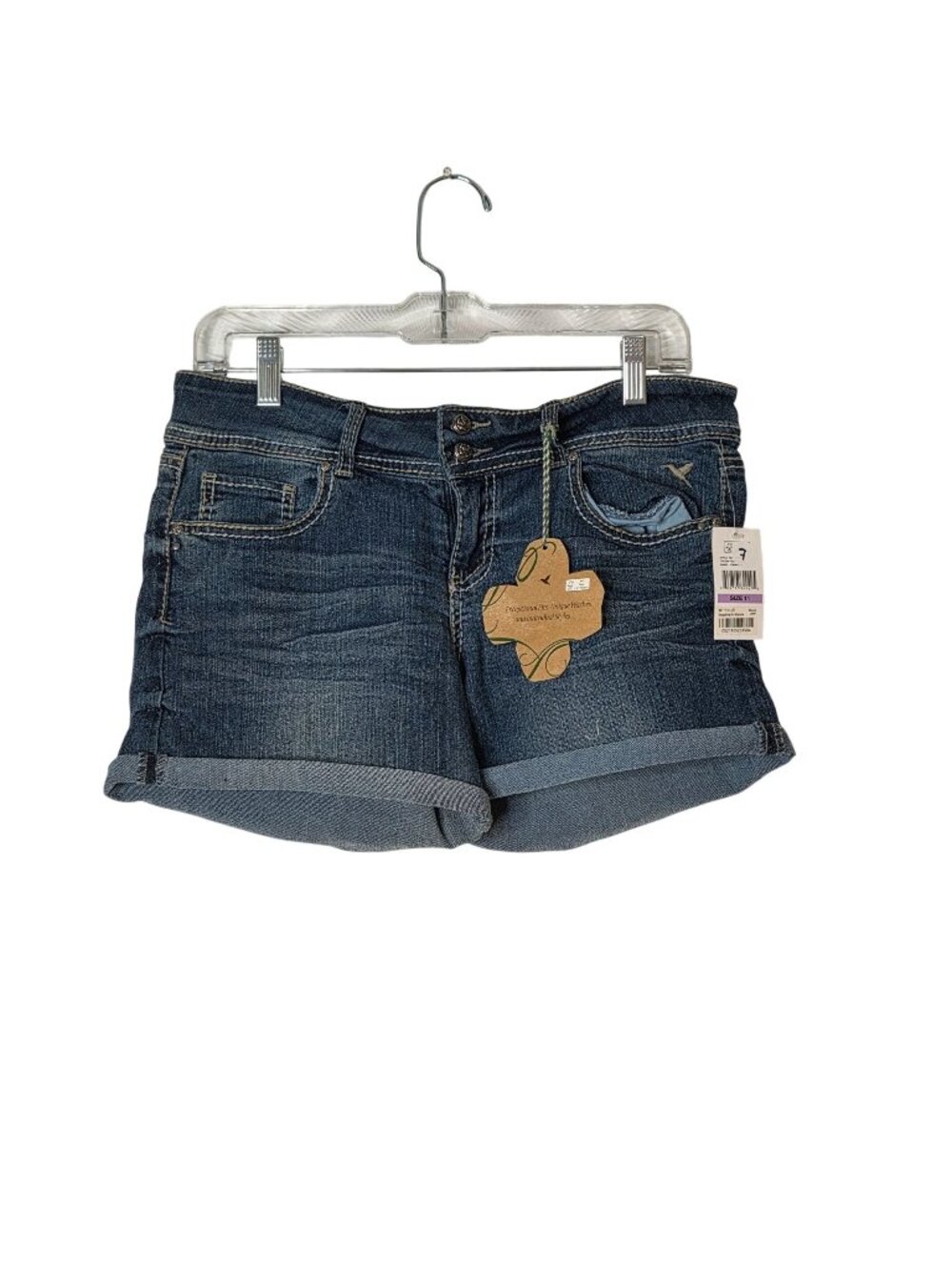 Womens Denim Shorts Crane By Macys Juniors Size 11 Dark Wash Folded Hem